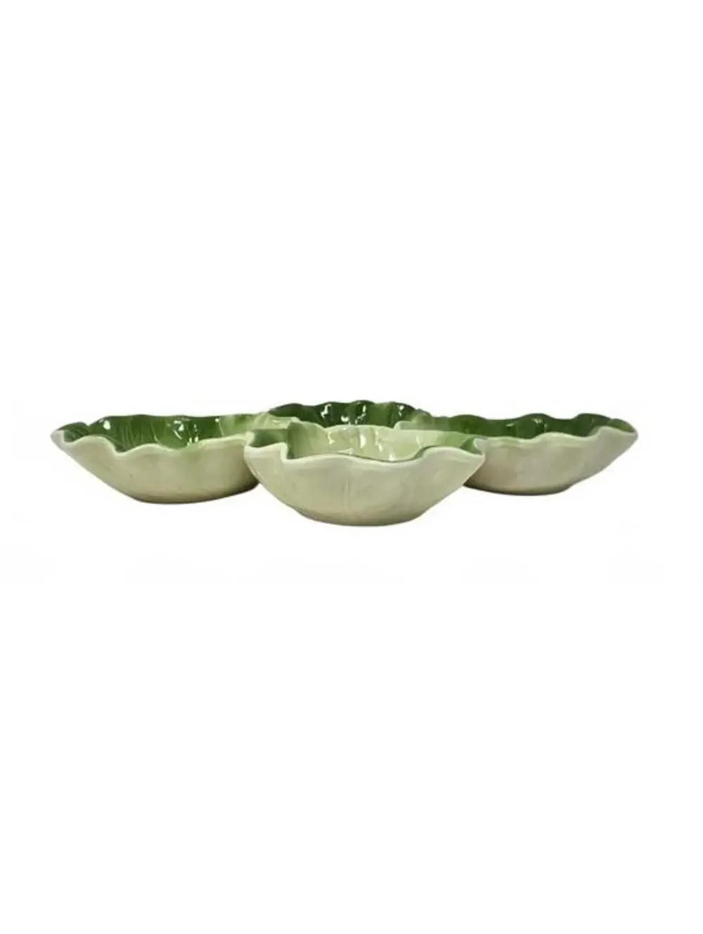 Vintage Made in USA Green Cabbage Leaf 4-Part Relish Serving Tray